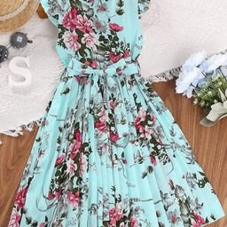 Kidotsav Floral Print Flutter Sleeve Fit & Flare Midi Dress-8