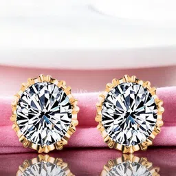 OOMPH Gold-Plated Cubic Zirconia Studded Contemporary Studs-image-24
