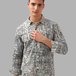 BULLMER Men Spread Collar Abstract Printed Cotton Casual Shirt-image-114