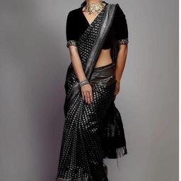 CaniBani Black Silk Blend Banarasi Sarees-image-76
