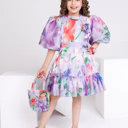 Peppermint Floral Print Flared Sleeve A-Line Dress-image-35