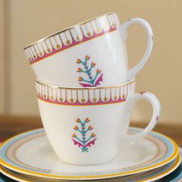JAYPORE White & Red 2 Pieces Floral Printed Porcelain Glossy Easy to Clean Cups 355 ML-image-26