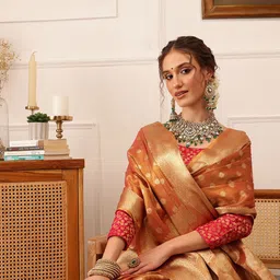 Silk Land Women Woven Design Floral Printed Kanjeevaram Saree-21