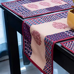 Indisca Designs 7-Pcs Blue &Maroon Printed Table Linen Sets-image-89