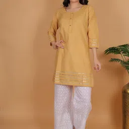 Trendzmy Round Neck Gotta Patti Pure Cotton Straight Kurta With Palazzos-image-63