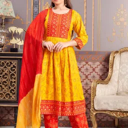 BAESD Girls Floral Printed Pleated Round Neck Anarkali Kurta-picture-7
