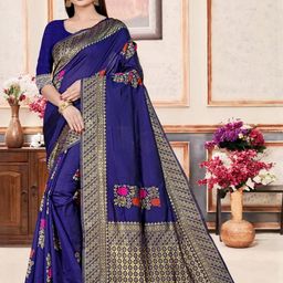 AMK FASHION Floral Zari Pure Silk Banarasi Saree-image-46