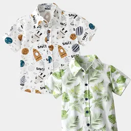 BAESD Boys Pack Of 2 Conversational Printed Spread Collar Classic Casual Shirts-image-74