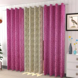 Galaxy Home Decor Pink & Cream Coloured 3 Pieces Room Velvet Darkening Door Curtains-image-52