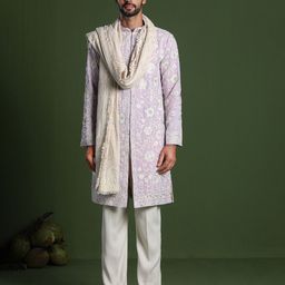 KALPRAAG Men Ethnic Motifs Embroidered Regular Sequinned Kurta with Trousers & With Dupatta-6