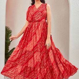 Chandbaali Women Ethnic Motifs Printed Wrap Maxi Dress-image-18