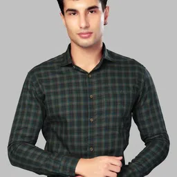 UR ETHICS Men Green Checked Slim Fit Premium Casual Shirts-picture-2