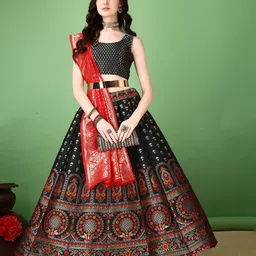JULEE Ready to Wear Art Silk Jacquard Lehenga & Unstitched Blouse With Dupatta-image-56