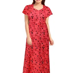 AAKARSHANA CREATION Red Pure Cotton Maxi Printed Nightdress-picture-40