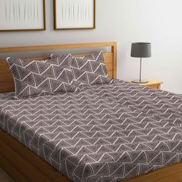 Myntra Elegant Homes Brown Geometric Printed Fitted 300 TC King Bedsheet with 2 Pillow Covers-image-45