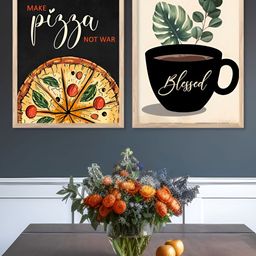 Kotart Brown & Black 2 Pieces Pizza & Cup Printed Wooden Wall Arts-picture-35