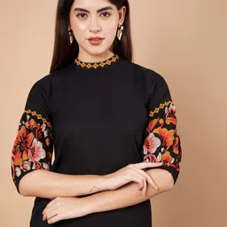 all about you Women Embroidered Round Neck Puff Sleeves  Top-image-96