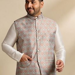 SOJANYA PLUS Woven Design Jacquard Silk Nehru Jacket-image-16