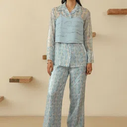 Muvazo Printed long Sleeve Shirt Trouser & Tank Co-Ords-picture-53