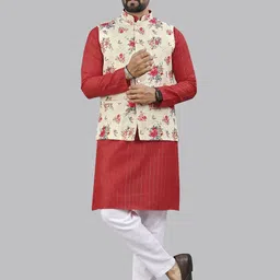 Leipzig Fashion Men Striped Printed Kurta with Pyjamas and Nehru Jacket-picture-7