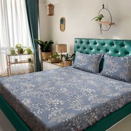 KLOTTHE Grey & White Floral Printed 300TC King Double Bedsheet Set-2.50mx2.25m-image-55