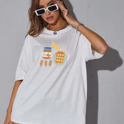 Slenor Women Graphic Printed Round Neck Oversized T-shirt-picture-3