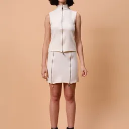 Fashion Gaiia Self Design Sleeveless Zipper Top & Skirt Co-Ord Set-image-75
