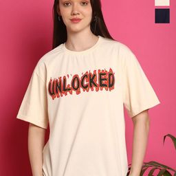 Metronaut Women Pack Of 2 Graphic Printed Round Neck Cotton Oversized T-shirts-image-41