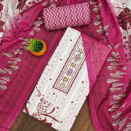 LeeliPeeri Designer Floral Printed Sequinned Cotton Unstitched Dress Material-image-81