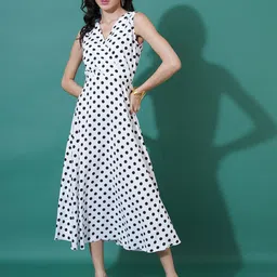 Curvydrobe Women Polka Dot Print Georgette A-Line Maxi Dress-picture-49