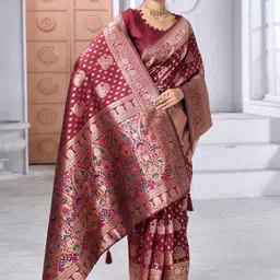 MORDEN MUSE Woven Design Zari Silk Blend Banarasi Saree-picture-3