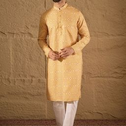 House of Pataudi Men Ethnic Motifs Printed Festive Silk Straight Kurta-image-92