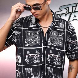 Highlander Star Wars Men Printed Cuban Collar Viscose Relaxed Shirt-image-70