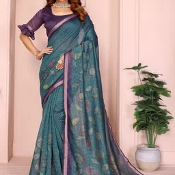 KALINI Blue Printed Cotton Blend Chanderi Sarees-picture-27