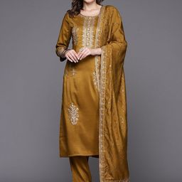 Indo Era Women Ethnic Motifs Embroidered Sequinned Kurta Trousers & With Dupatta-image-31