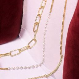 fabula Gold-Plated Multi Layered Pearls Link Chain Necklace-image-83