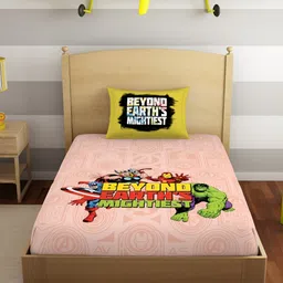 SPACES Orange & Green Marvel Avengers Cartoon Characters 180 TC Single Bedsheet Set-image-53