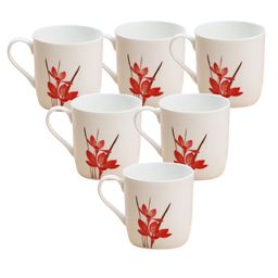 CLAY CRAFT White & Red 6 Pieces Floral Printed Ceramic Glossy Cups 180 ML Each image 2