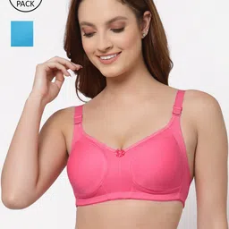 Floret Pack of 2 Peach-Coloured & Blue Bra Non Padded-image-8
