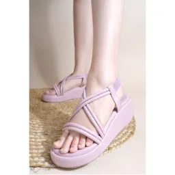 Shoetopia Solid Criss-Cross Straps Purple Wedges Heels for Women-picture-24
