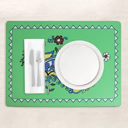 Nivasam Green & Blue 5 Pieces Ethnic Motif Antiskid Rectangular Table Placemats image 2