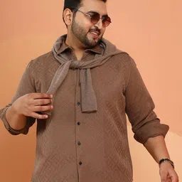 Instafab Plus Men Plus Size Comfort Fit Textured Spread Collar Cotton Casual Shirt-image-16