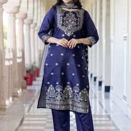 SKYLEE Women Regular Kurta with Trousers & With Dupatta image 4