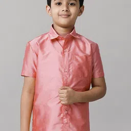 Ramraj Boys Cutaway Collar Solid Silk Casual Shirt-image-61