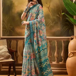 HERE&NOW Floral Digital Printed Zari Saree-picture-33