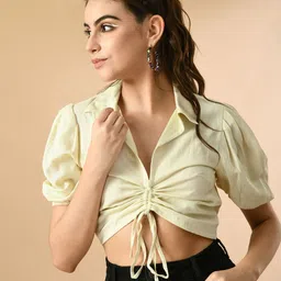 DressBerry Women Shirt Collar Shirt Style Crop Top-image-65