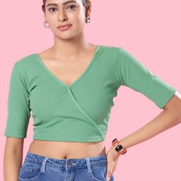 VAMAS - THE DESIGNER BLOUSES Ribbed Fitted Crop Top-image-27