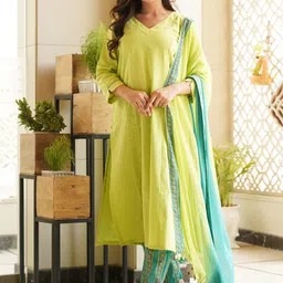 Anni Designer V Neck Straight Kurta With Trousers & Dupatta-picture-34