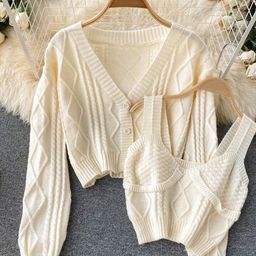 Alamode By Akanksha WomenBeige Cyra Premium Woolen Crop Sweater Set-image-58