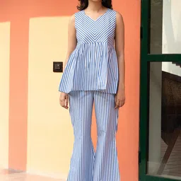 GULABOSITABO Striped Pure Cotton Sleeveless Tunic & Trousers Co-Ords-27